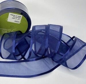 30 YDS - 1.5 Inch Sheer Satin Banded Ribbon - Blue